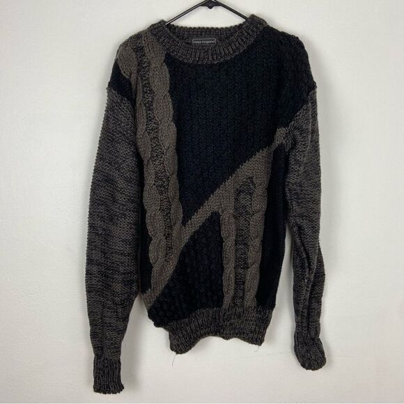 NWT Peter England Men’s Black Gray Loose Knit Sweater Funk Artsy Geometric Large - Picture 1 of 11